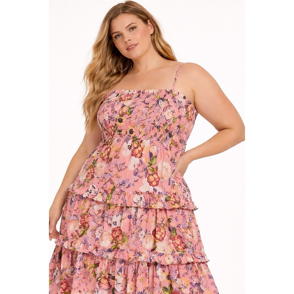 INC International Concept 100% Cotton Pink Floral Long Maxi Tank Strap Dress XL